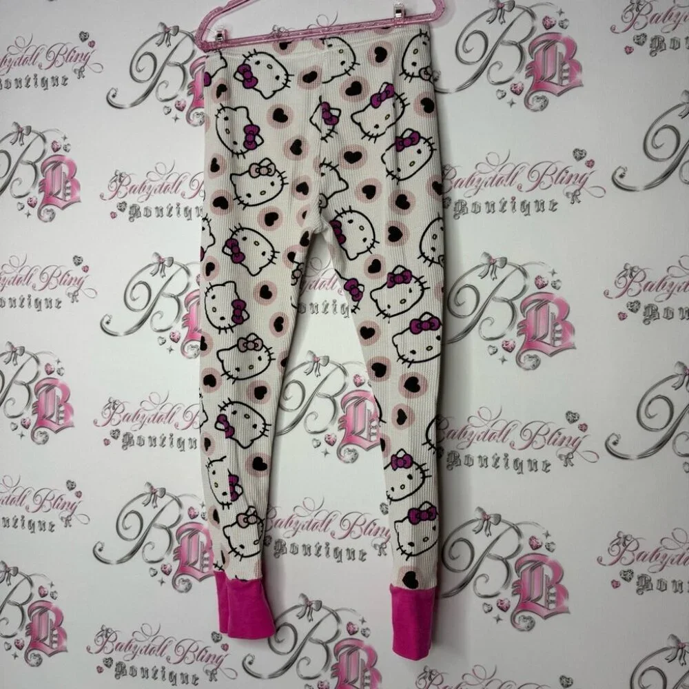 Hello kitty leggings waffle knit thermal cat pants kids cute pink stretchy